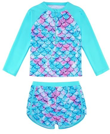 Girls Rash Guard Swimsuit Bathing Suit Swim Set UPF 50+ Protection Two Pieces Long Sleeve Swimming Sets for 3 4 5 6 7 8 9 10 Years