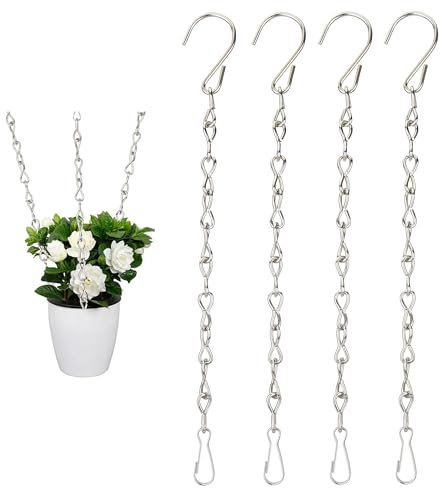 AEYURUID Chainette en métal pour paniers Suspendus 24cm - Chaîne de Suspension avec Crochets pour Pots de Fleurs, Panier Suspendu à Fleurs en métal, Supports de Plantation et lanternes Oiseaux,Argent