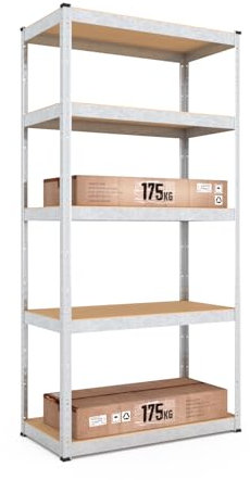 baudim - 180x60x40cm Schwerlastregal/Steckregal mit 5 MDF-Böden und 175 kg Tragkraft, Metallregal, Garagenregal oder Lagerregal, Kellerregal/Abstelraum, Werkstattregal Metall verzinkt