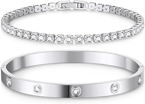 TOFBS Pulsera Tenis Cristal Circonita Brillante Brazalete Elegante Ajustable Joya Femenina Lujo Acero Inoxidable