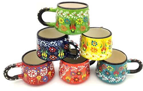 giftupstore Juego de 6 tazas de café de cerámica hechas a mano de 6 onzas para tazas de espresso, juego de tazas de café multicolor para té, capuchino, café con leche, 180 ml