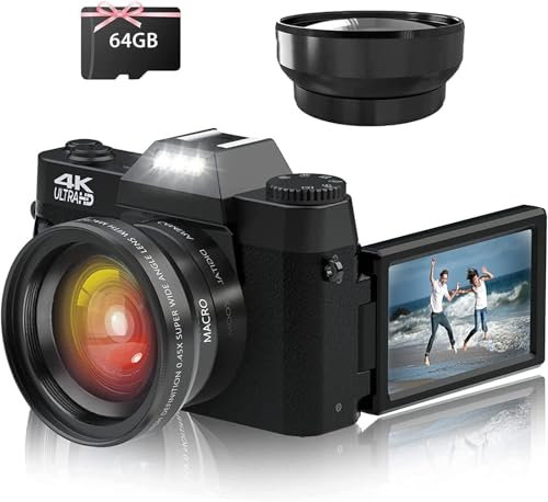 Fine Life Pro Digitalkamera 4K, 48MP 16X Autofokus Digitalzoom Fotokamera, 3 Zoll 180° Flip LCD Screen HDMI Kompakte Vlog Kamera and WLAN, 1500 mAh Akkus, 32GB Karte Kann für Live-Übertragungen