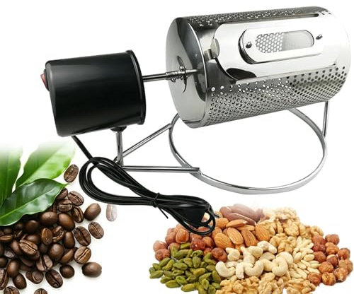 Tostador de café de tambor de acero inoxidable, máquina eléctrica de frijoles fritos de frutos secos, con ventana visible y bandeja de acero inoxidable, capacidad de 250 g, fácil de limpiar, para gran