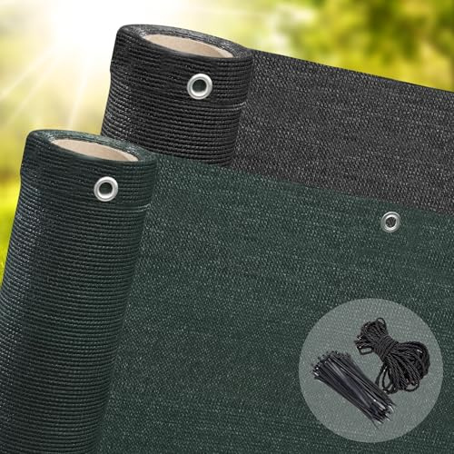 100% Privacy 320gsm Garden Privacy Screening Fence Screen Netting Balcony Screen Protection Screens Windbreak Overhead Shade Net Waterproof Back Coated Green 1m x 5m Free Cord 25 Zip Ties Inc