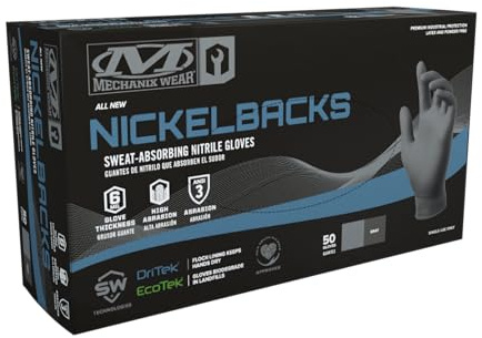 Mechanix Wear Nickelbacks: 6 mil svettabsorberande nitrilhandskar (paket med 50)