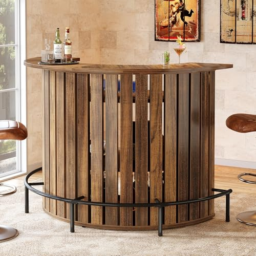 4-Tier Bar Table, 39.4 H Home Bar Unit with Footrest, Arc-Shaped Mini Bar Table, Modern Wine Bar Cabinet for Home Pub, Living Room, Rustic Brown
