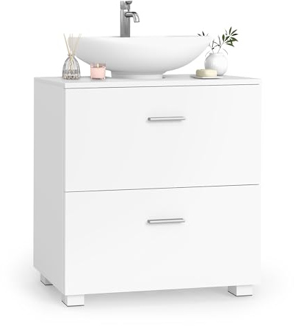 VASAGLE Custos Collection - Mueble Bajo Lavabo Móvil con 2 Amplios Cajones, Patas Altas, Apto para Varios Lavabos, 30 x 60 x 63,8 cm, Blanco Nube BBK521WB01