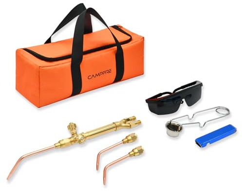 CAMPFIRE Light Duty Oxy Acetylene Torch Kit With V-Series J +3 Welding Tips, Welding Brazing Torch Kit Durable Brass Construction