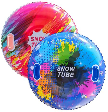 Lot de 2 Tubes à Neige gonflables en PVC pour et Adultes – Luges à Rigide épais et Robustes avec poignées – Résistantes à l'usure et au Gel – pour l'hiver et Le Sport (Rouge + Bleu)