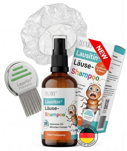 Läusetin® Läuseshampoo 100ml – gegen Kopfläuse & Nissen – mit Kopfhaube & Läusekamm Set – für Erwachsene & Kinder ab 3 Jahren – wirkt in 20 Minuten