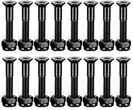 YS Sport 16 Pcs 1 Inch Skateboard Mounting Hardware Screws Bolts (Black - 16 Pcs)
