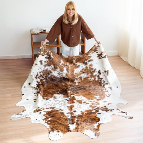 ecowhides 100% Genuine Brazilian Cowhide Rug - Tricolor - Luxury Cowskin Leather Area Rug Décor 7 x 6 feet