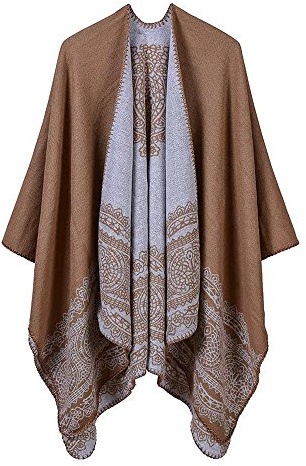 Pluto & Fox Mantón Poncho De Puntos Con Diseño MÁNDALA Bufanda Grande Estolas De Moda Para Mujer (Beige)