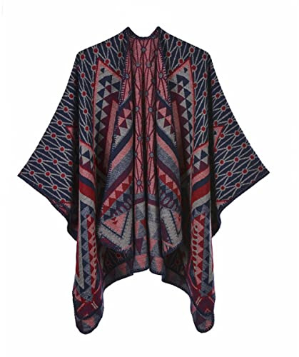 YianBestja Cape Femme Tricot Carreaux Tartan Style avec Gland, Ouverture Extra Large écharpe Châle Poncho Automne Hiver