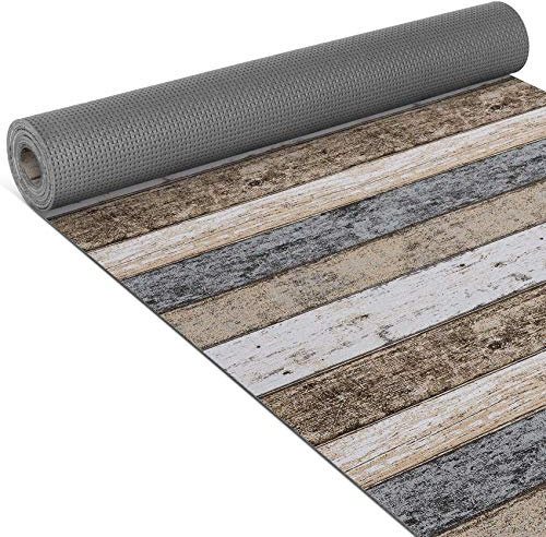 ANRO Küchenläufer Teppich Läufer gewebt Muster Holz Braun 65x200cm Viele Größen/Muster