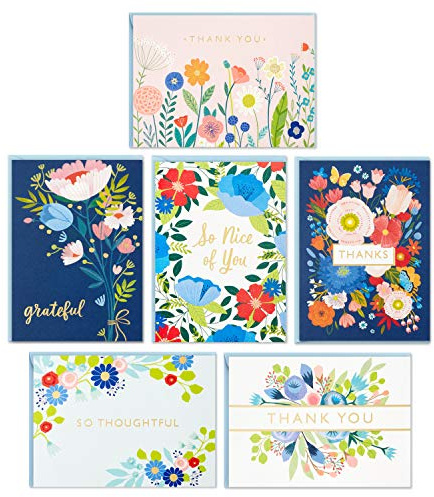 Hallmark tackkort sortiment, folkkonst blommor (36 tacksedlar med kuvert)