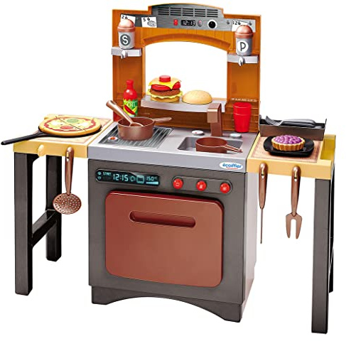 Jouets Ecoiffier - 1693 - La Pizzeria Avec Son Tabouret et Coin Cuisine - Jeu d'imitation - 32 Accessoires Inclus - Dès 18 Mois - Fabriqué en France
