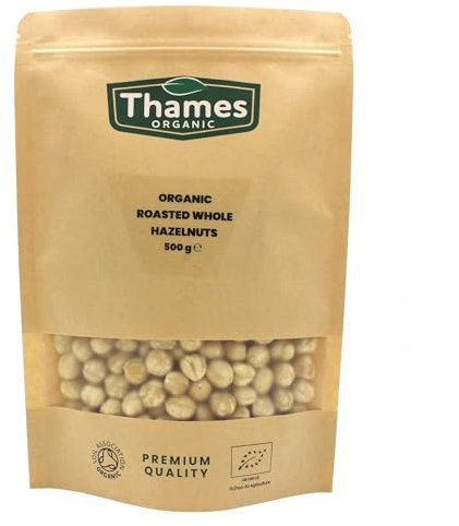 Organic Roasted Hazelnuts 500g - Whole Hazelnuts, No Additives or Preservatives - Vegan, GMO-Free, Certified Organic - Delicious and Nutritious Snack - Thames Organic