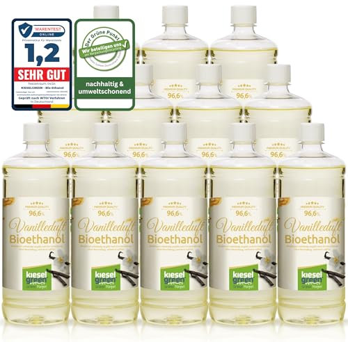 KieselGreen Bioetanol 12 x 1 litro con Fragancia para Chimenea de Etanol, Muchas Variedades – Bioalcohol como Fragancia de Ambiente – Estufas de Bioetanol, Biochimenea Etanol, Ethanol