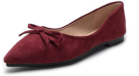 MACHSWON Womens Ballet Flat Slip On Bow Knot Ballet Pumps Dolly Shoes(Wine Red, Size 4)