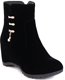 Bottines en daim à talons compensés pour femmes Large Fit Boucle Mode Dames Casual Cheville Bottes Hiver Chaud Travail Mariage Cheville Bottes Marche Chaussures Pas Cher