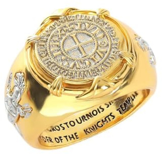 Anillo de valor con moneda de plata, anillos de caballeros templarios para hombres, anillos cruzados, anillos de tótem de cruz retro, anillo de amuleto, anillo de moneda chapado en oro de 14 quilates,