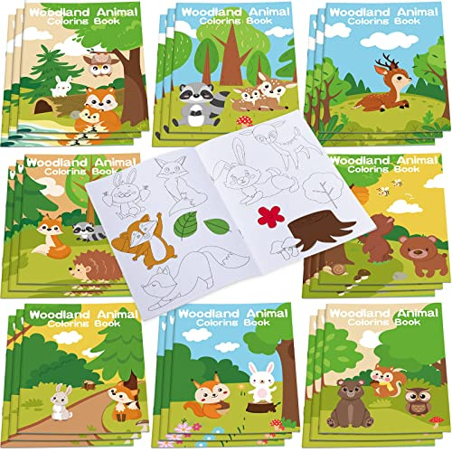 Faccito 24 Pcs Mini Livres de Coloriage pour Enfants Mini Livres de Dessin d'Art Cahier d'Activité de Coloriage Mini Livres à Colorier pour Anniversaire DIY Remplisseur de Sac Cadeau (Animal des Bois)