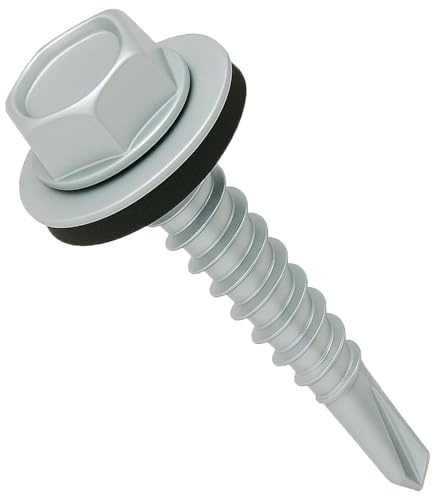 4.8 mm x 25 mm Tornillos para techos autoperforantes de cabeza hexagonal con arandela de sellado, resistente a la intemperie, chapado en zinc, rosca gruesa, tornillo de acero de revestimiento (50 pcs)