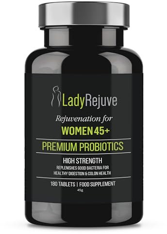 LadyRejuve Premium Probiotics for Women 45+ – 10 Billion CFU – Supports Digestive & Menopausal Health – 180 Vegan Tablets – Made in UK