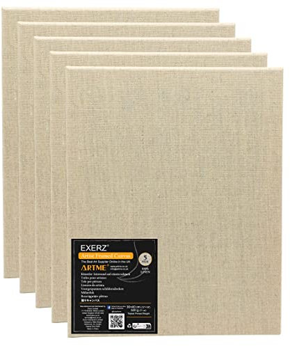 EXERZ 30x40 cm Leinwand mit Leinenrahmen, 5 Stück – vorgespannte Leinwand, ca. A3 – 320 g/m²/dreifach grundiert/säurefrei/mittlere Körnung/ungebleichtes reines Leinen – Öl- und Acrylmalerei