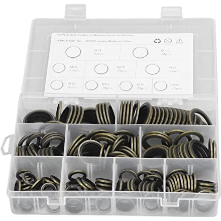 Biloljeavtappningspluggspackningssortiment, 180 St Krossbricka Kit Oljetätningsbricka M10 12 14 16 18 20 22 24 26 Självcentrerad Tätningsbricka Oljeavtappningspluggspackning