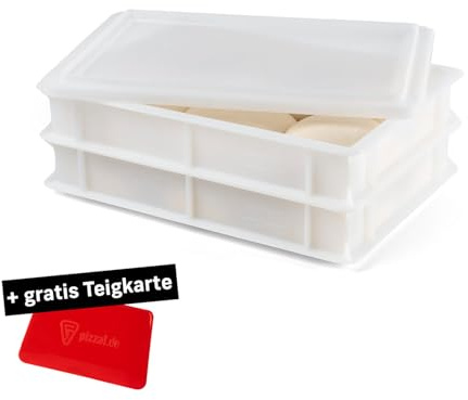 FUMOSA ital. Pizzaballen-Box Set »Home« (40x30x7) | Teigwanne | Teigbox | Pizzabox | Gärbox | Teigkiste | + gratis Teigkarte (2x Box + 1x Deckel)