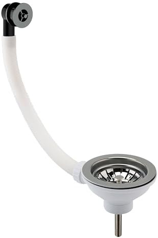 Balterley Kitchen Sink Waste Kit with Basket Strainer & Round Overflow, 1/2 inch Sink Waste Pipe, Stainless Steel Kitchen Overflow Kit, 90mm Standard Fittings - 115 x 115 x 63mm (Brushed Nickel)
