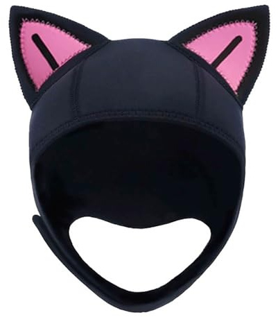 Cat-Ear Wetsuit Hood: 3mm Neoprene Scuba Diving Cap for Women and Children - Thermal Surfing Hood with Flow Vent for Water Sport Scuba Diving Snorkeling and Swimming (pinkcat, Medium)