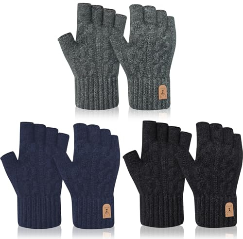 taonganui 3 Paar Fingerlose Handschuhe Damen und Herren Handschuhe Ohne Finger, Kaschmir Halbfinger Winterhandschuhe Touchscreen Fingerless Gloves für Laufen Radfahren Outdoor