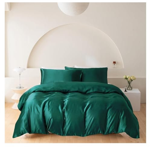 Satänglakan,Sidesängkläder,Sängkläder i vit satäng Dubbla påslakanset i satängsilke Dubbla silkesängar i satängsängkläder Silkeliknande satinbäddset Lyx(Green,220x230cm)