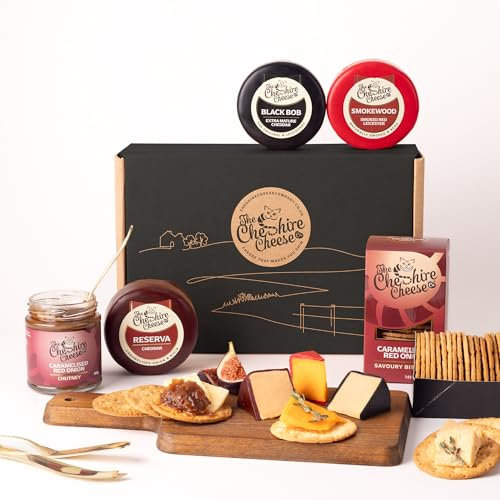 Cheese Hamper Gift Set | Cheese, Chutney & Biscuits Deli Hamper with 3 x Luxury Waxed Truckles, Small-batch Cheddar Biscuits and Red Onion Chutney from Cheshire Cheese Company