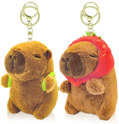 LHOEST Capibara Llavero Peluche Juguete 2 Piezas Carpincho Llavero Capybara Peluche Mujer Niños Capybara Juguetes Carpincho Peluches de Capibara Regalo Navidad Cumpleaños Kawaii Llaveros Animal