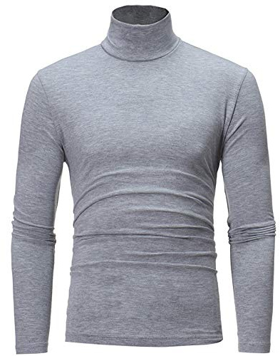 Homme T-Shirt Thermique Manches Longues Haut Thermique Hiver Pull en Coton Chaud Maillot de Corps sous-Vêtement de Détente Chemise à Col Roulé Top Sport
