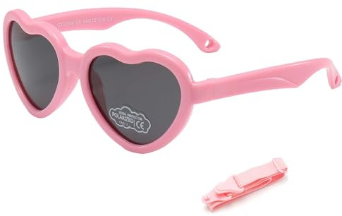 Baby Boy Girl Sunglasses 0-3 Years Old Children - UV Protection Polarized Strap Adjustable Strap Heart Shaped Sunglasses Suitable for Sun Protection, Fishing, Traveling, Fashion Wear, Stage Performanc
