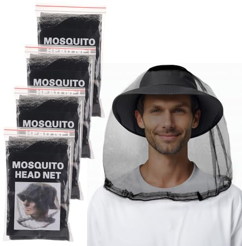 4Pcs Mosquito Head Net for Insect, Fly Bug Protection Hat for Outdoor Camping, Unisex