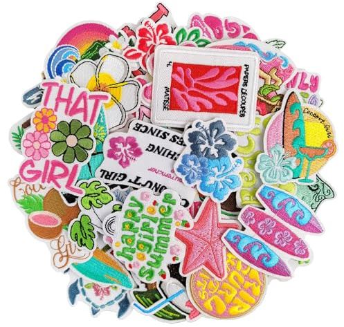 ZESION Summer Iron-On Patches for Dresses, Hats, Jeans, Pants, Jackets, Backpack Repair and Decorative Embroidered Applique Patches - 48 Pcs