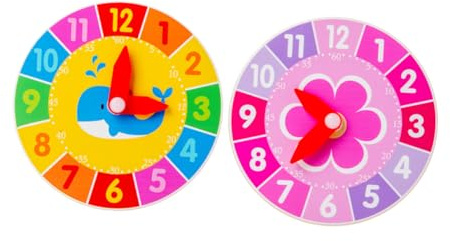 UPKOCH Reloj de Juguete Educativo de Madera para Niños y Niñas, 2 Piezas, Diseño de Dibujos Animados, Aprendizaje Cognitivo y Juego Divertido