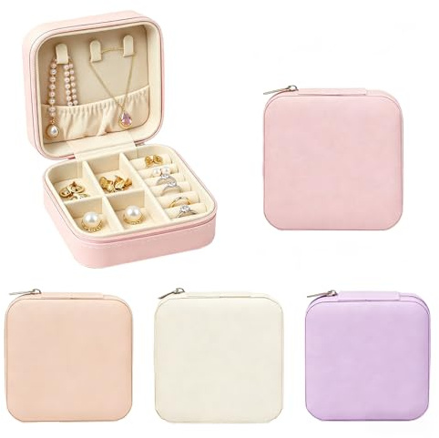 Bofanze 4 Pezzi Portagioie da Viaggio donna Piccolo Portagioies da Viaggio portagioielli Portatile Porta Gioielli per Donne Ragazze Mini portagioie in pelle PU per Orecchini, Collane, Anelli