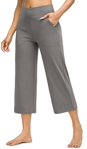 G4Free Capris for Women Yoga Capri Pants with Pockets Wide Leg Dress Cropped Pants Comfy Business Work Gaucho Pants(Mocha Brown,M,Tall)