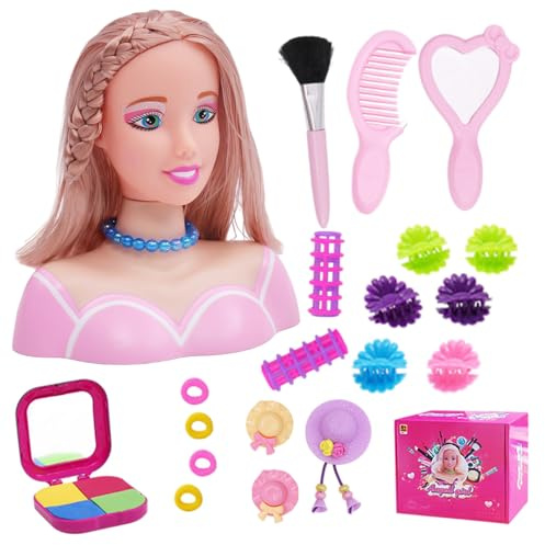 Testa di bambola per acconciature per bambini, 35 pezzi/set Testa di bambola per acconciature Set di giocattoli per trucco con accessori, Apprendimento del trucco Giochi di finzione per ragazze (Stil