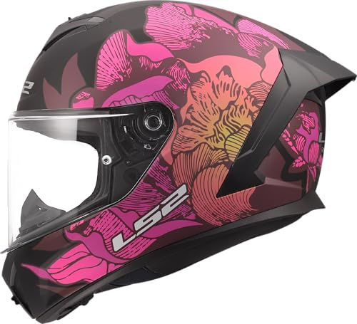 Integralhelm LS2 FF820 Rapid III Poppies II Schwarz Pink, Motorradhelm mit transparentem Visier, herausnehmbarem und waschbarem Innenfutter, Belüftungssystem und hohem Schutz (M 57/58)