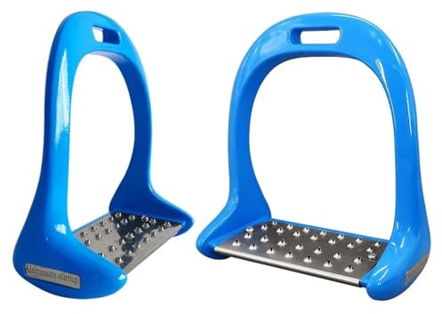 CYMMIYT Säkerhetsstigbygel, 1 par pedalutrustning, häststigbygel, halkskydd, ridsäkerhet, aluminiumlegering, ridsteg, lätt, utomhussporter, (blå)