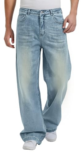 FEDTOSING Mens Baggy Jeans Y2K Wide Leg Oversize Denim Trousers Loose Fit Stretch Vintage Skater Hip Hop Streetwear