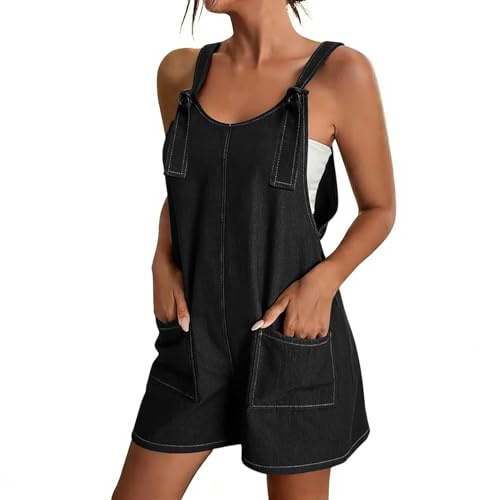 Peto para mujer, pantalones vaqueros cortos, mono para mujer de verano con bolsillos, tirantes ajustables, mono holgado, cómodo, pantalones de mezclilla, informales, tallas grandes, juego de